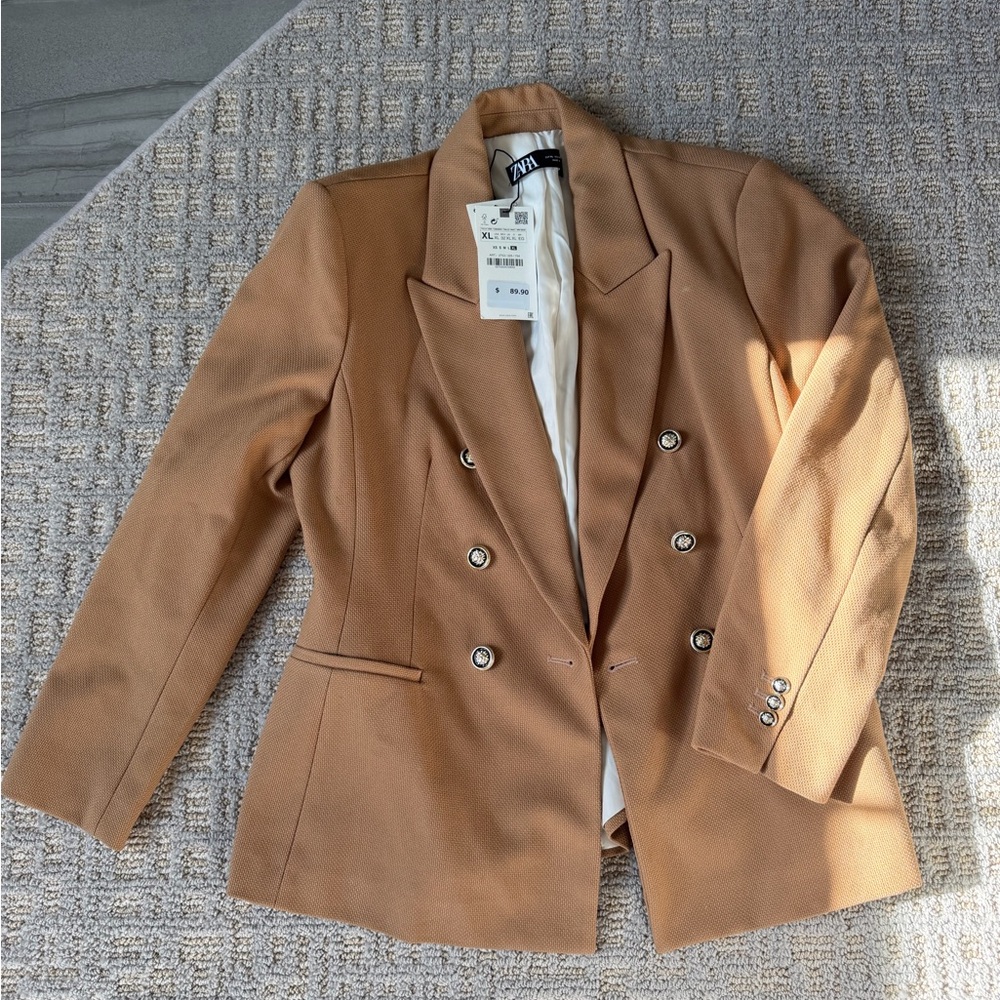Zara Women's Camel Double-Breasted Blazer
